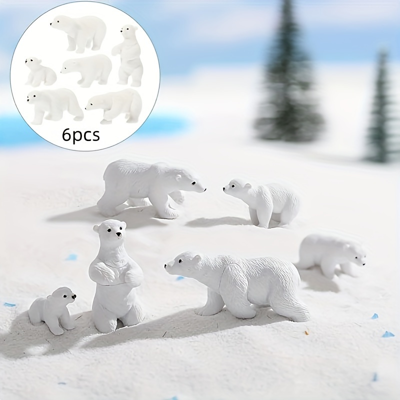 

6pcs Polar Bear Miniature Figurines Set - Resin Ornaments For Cupcakes, Tabletop & Garden Decor | Ideal For Halloween, Christmas &