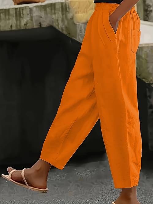 plus size plus size elastic waist pockets solid trousers casual all match trousers with pockets womens plus size
