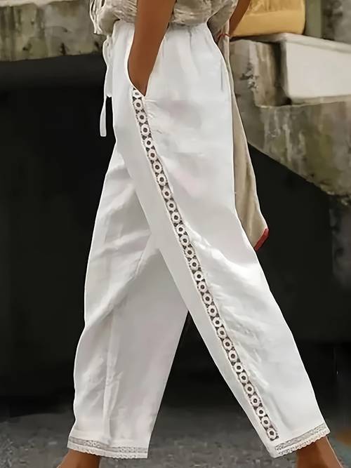 womens casual lace trimmed cropped pants