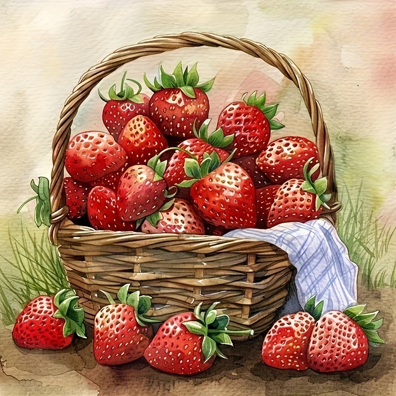 

Strawberry Basket Diamond Painting Kit - Round Acrylic Diamonds Full Coverage, Fruit Theme Craft Art For Beginners & Adults, Frameless Wall Decor Gift