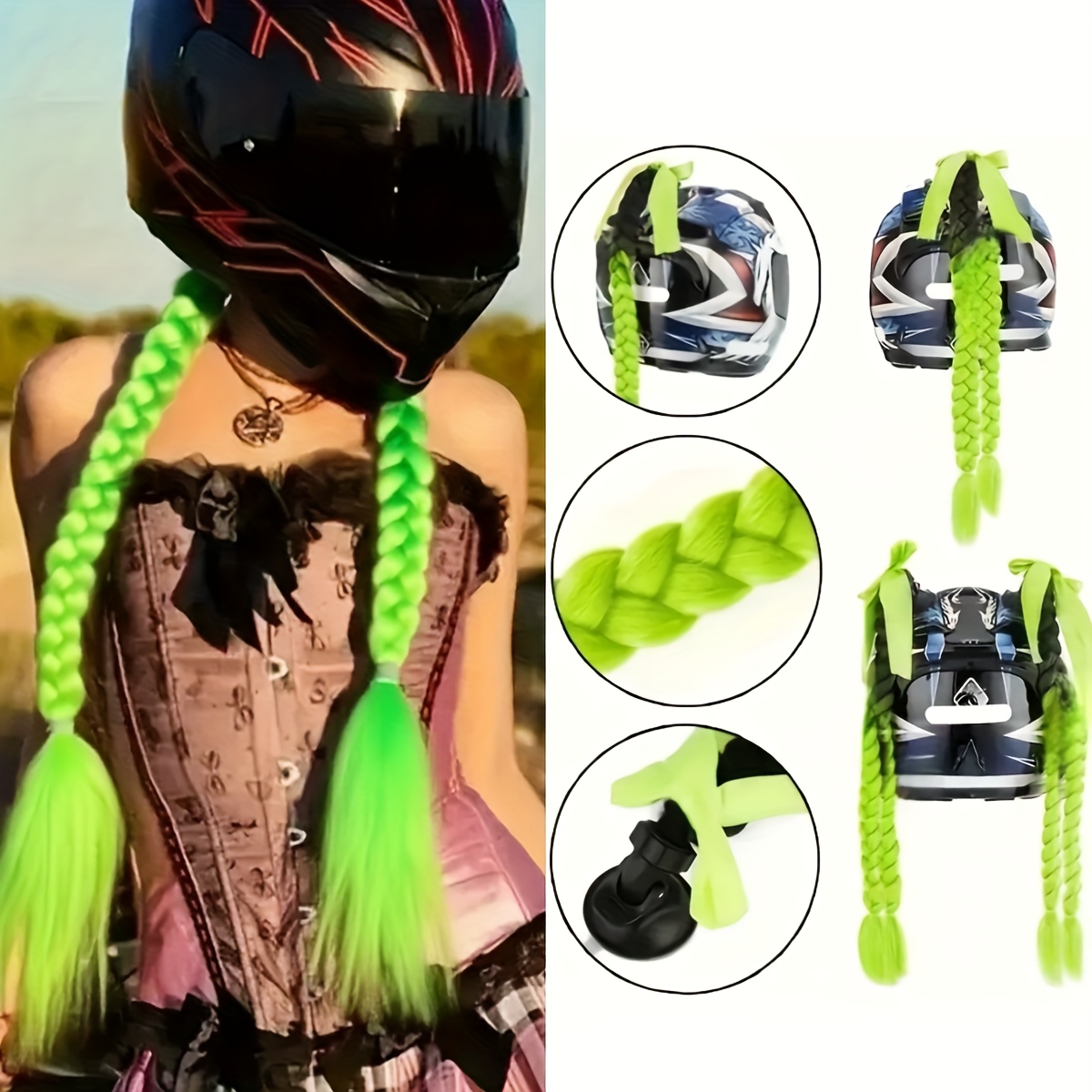 Percken-Zubehr mit Schleife & Saugnapf, Lebendiger  Ombre-Pferdeschwanz-Extension, Lange Synthetische  Box-Braid-Haaraccessoires, Motorradhelm-Pferdeschwanz 1 Stck/2 Zpfe * fr  das Tragen von Helmen ...