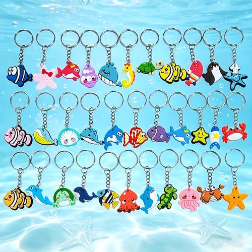 14 21 27 33pcs cross border diy random assorted keychain set unshaped fish penguin seahorse keychain pendants cute ocean animal charms suitable for bags and keys a perfect gift for women ideal for supply gifts