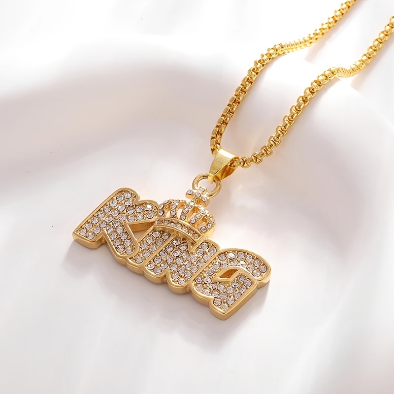 TEMU Collana da con pendente a forma di corona e "King" in stile Hip-Hop, con zirconi sintetici, per street rap, bombshell, i e le feste, accessori