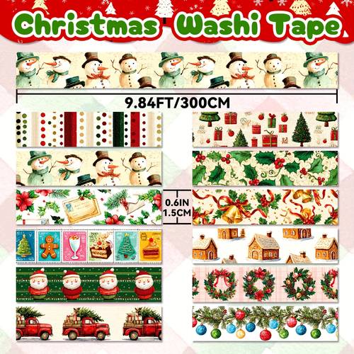 a christmas themed washi tape set featuring 12 rolls of vintage including santa claus christmas parties scrapbooking crafts and gift wrapping