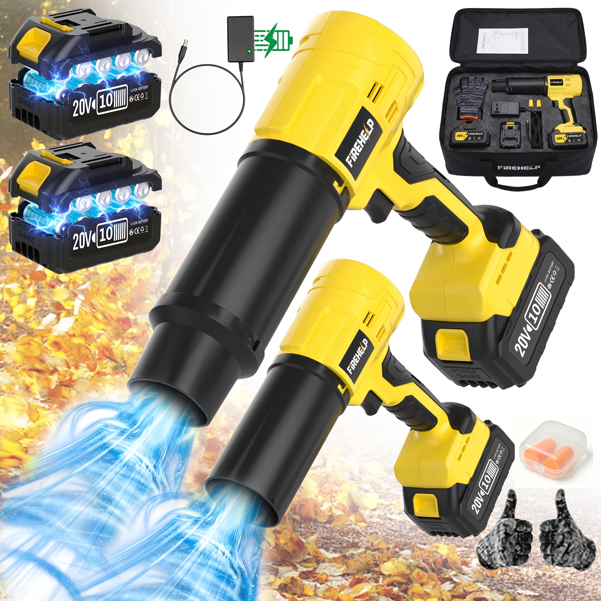 Turbo Blower, 50000RPM Electric Cordless Leaf Blower, 20V 2.0/4.0AH Battery, High Pressure Air Blower, Jet Blower Car Dryer, Hand Held Snow Blower, Home Outdoor, Blowing Leaves And Dust, Birthday Or Christmas And Halloween Gifts, Discount Tools