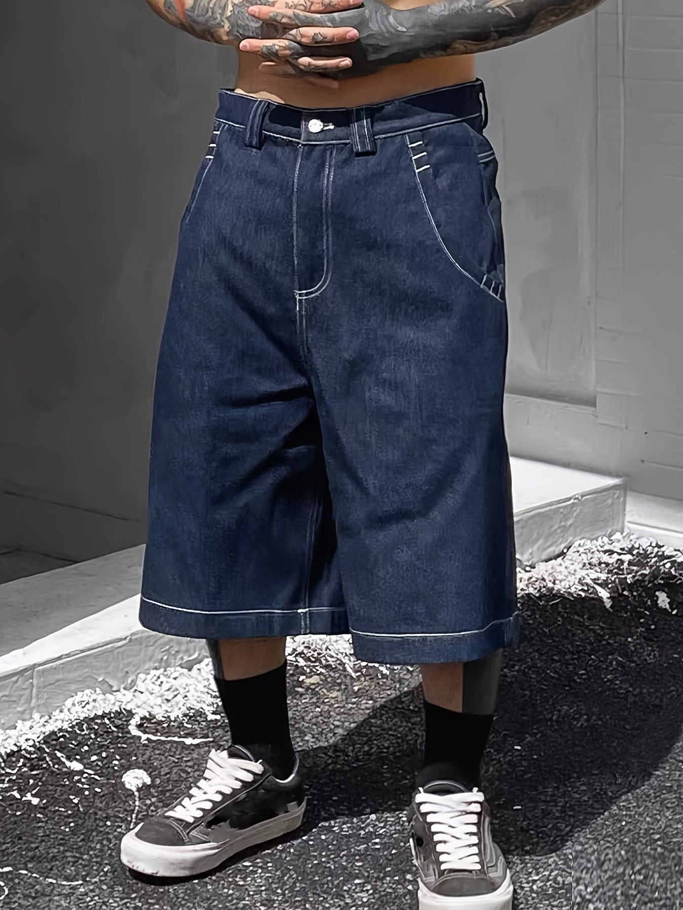 embroidered denim shorts men summer sports - Temu Finland