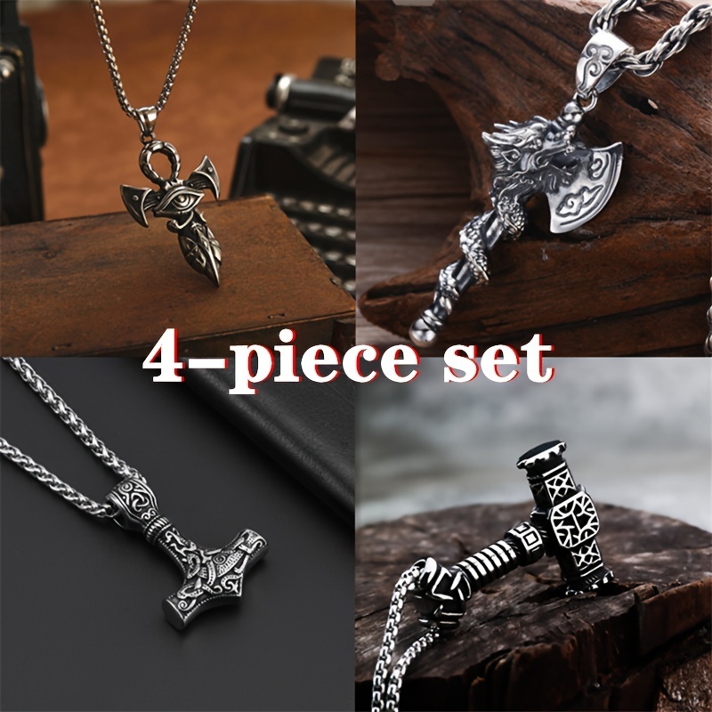 

4 Pieces/new Retro Jewelry, Stainless Steel Viking Necklace, Men's Personalized Necklace, Ideal Gift For Boyfriend And Girlfriend