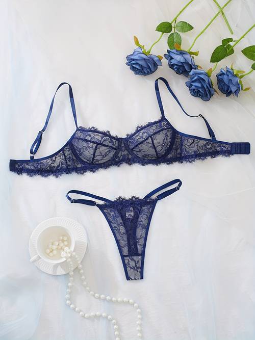 solid eyelash lace strappy fashion lingerie set
