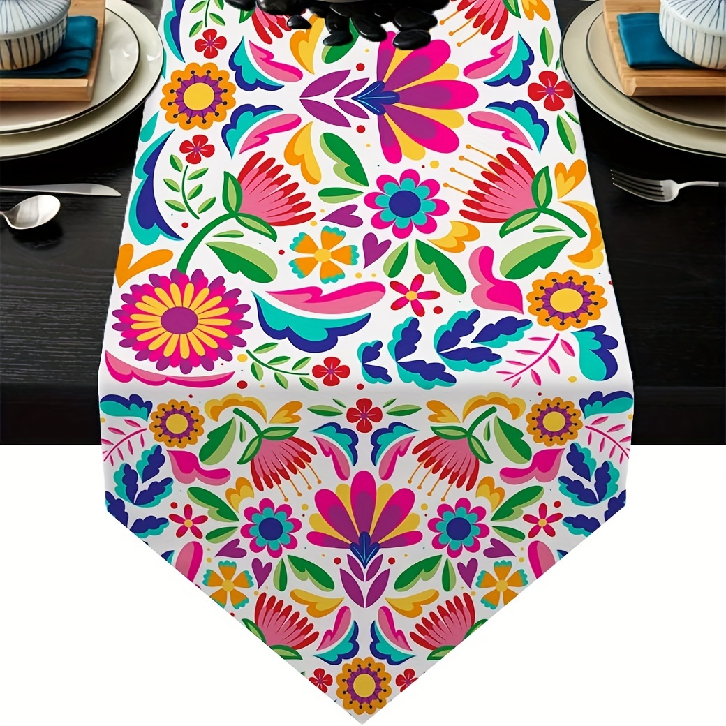 

1pc Table Runner, Mexican Table Runners For Fiesta Day Of The Dead, Dia De Los Muertos Cinco De Mayo Rustic Table Runner, For Home Dining Room Kitchen Table Decorations, 13inch X 72inch, Home Supplies