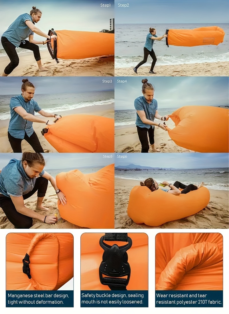 self inflating sleeping mat for camping rectangle single person air lounger with portable storage sack polyester fiber versatile outdoor inflatable lounge chair no repair kit waterproof phone pouch included sports & outdoors details 1