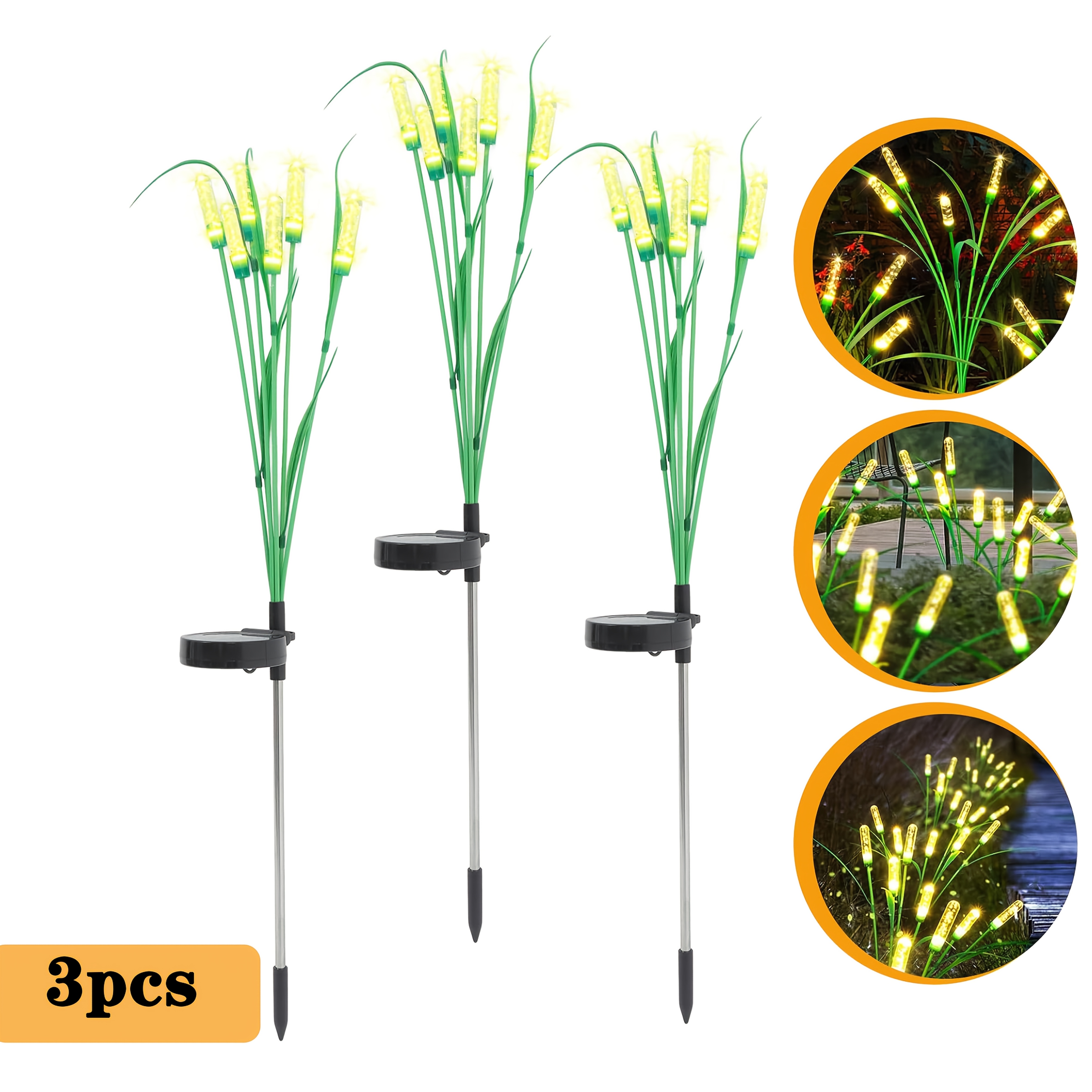 TEMU Led Solar Reed Garden Lights - Outdoor Insertable Pole Lights With Rechargeable Lithium Batteries, Ip65, Semi-flush Mount Design For