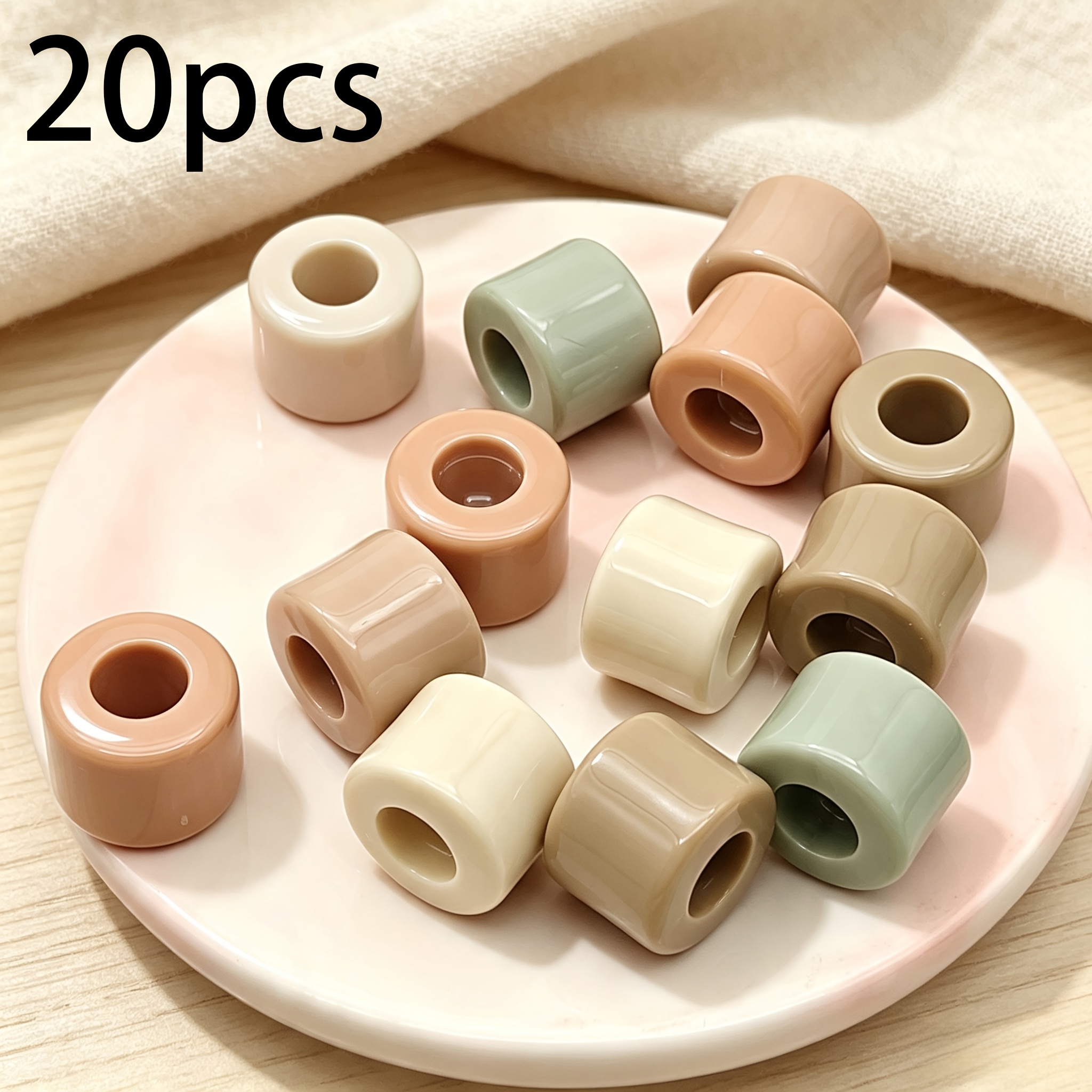 TEMU 20pcs 16Mm Perles Cylindriques à Grand Trou Morandi Couleur Clair, Perles Larges à Éclat Doux, Perles en Tube Couleur Unie, Bracelet, Chaîne de