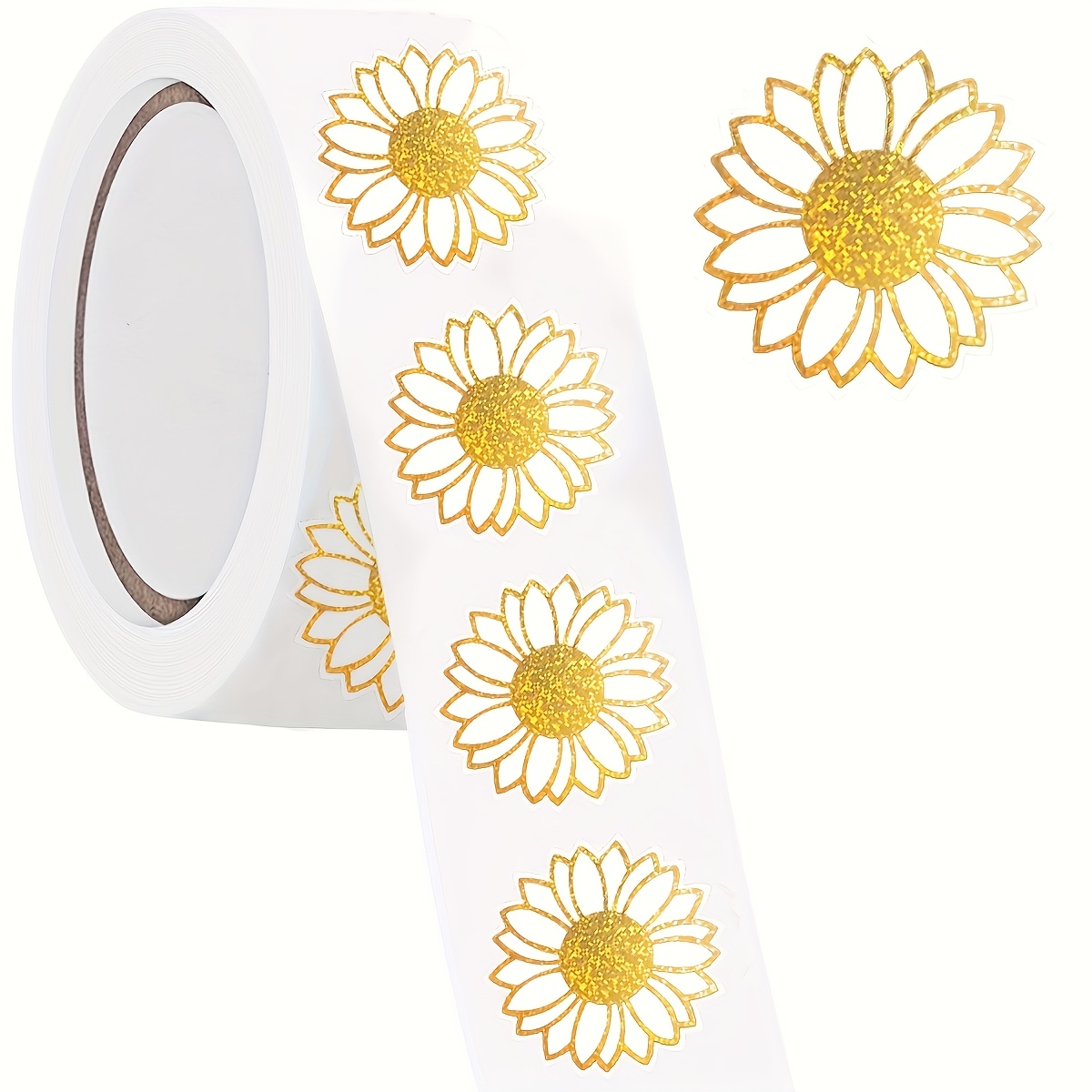 E-shop 500 Stück Folie Goldene Sonnenblumen-Aufkleber-Rolle für Geschenkverpackungen, Kuvertverschluss, Dankeschön-Verpackungen,