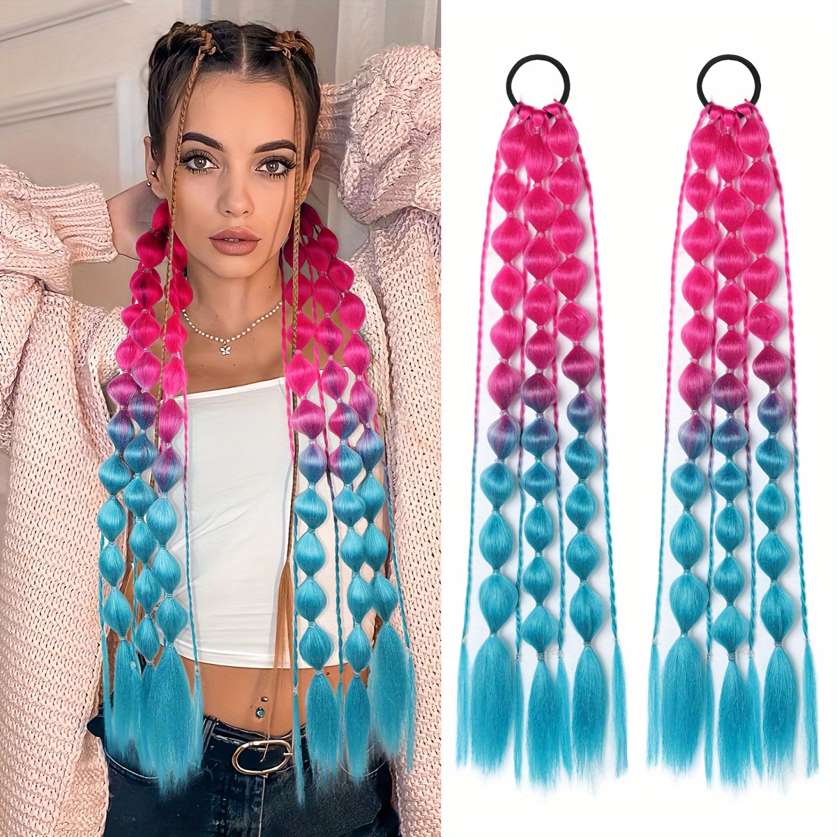  womens   straight bubble ponytail extensions 2 pack 20 lightweight hair extensions with tie ombre synthetic ponytails for all ages rave and   accessories details 3