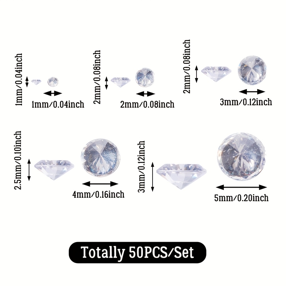 E-shop 50 Stück Cubic Zirconia Cabochons, Qualität A, Facettiert, Klar, 1mm, 2mm, 3X2mm, 4X2.5mm, 5X3mm, Schmuckmuster, Perlenarbeiten und