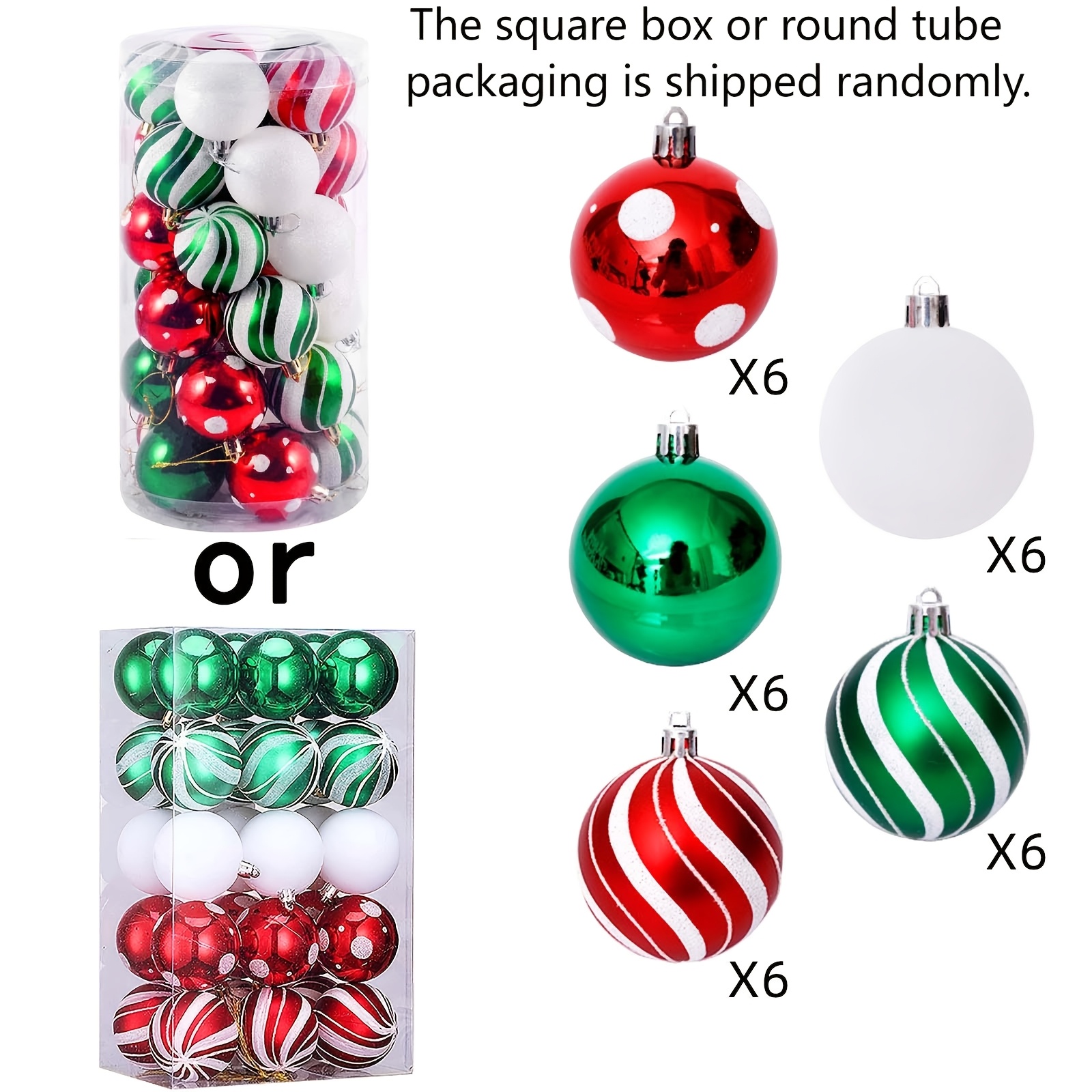 TEMU Set di 30 palline natalizie da 6 cm/2,36 pollici rosse, e bianche, palline decorative per albero di Natale, decorazioni decorative da appendere,