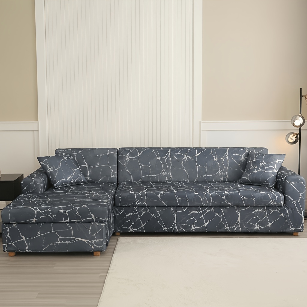 Topchances 5d Printed Elegant L-shaped Sofa Cover For 3+3 Seater Sectional, Milk Soft Fabric Living Room Slipcover Protector With 2 Pillow Covers
