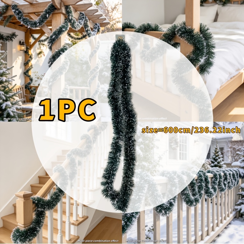 TEMU 1pc = 6 Meters Silvery Snow Trim With Tinsel Decoration, Dense Shiny Thread Winter Snow-covered Visual Effect, Lightweight And Flexible For
