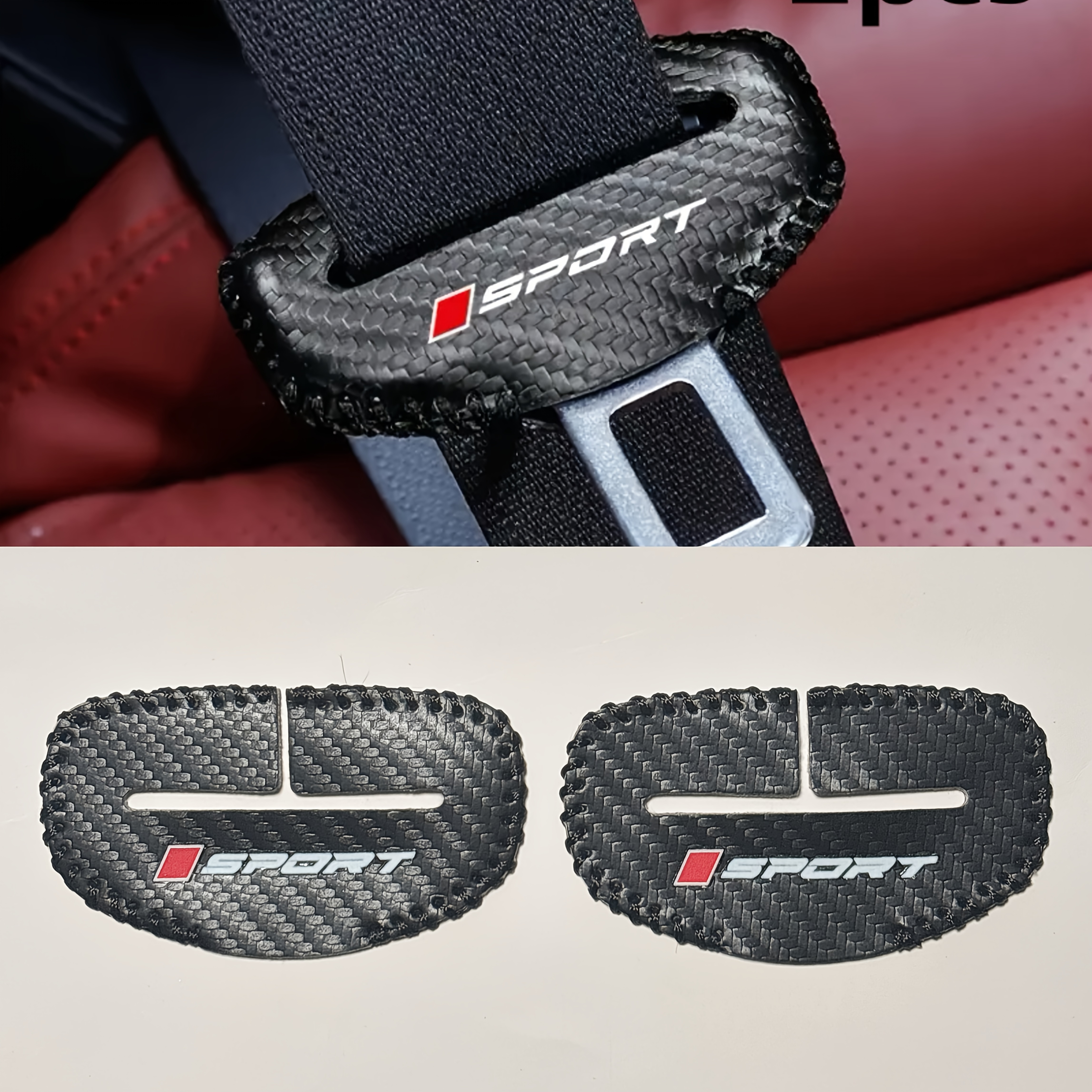 Image of 2pcs Car Seat Belt Covers - Heavy-duty Red/black Buckles, , Scratch-resistant And Noise-reducing, Compatible With Lap Belts And 5-point Harness Systems, Suitable For Most Car Models