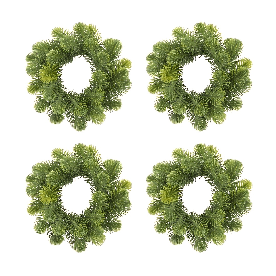 TEMU 4pcs Christmas Candle Rings, Pine Needle Candle Wreaths, Candle Rings, Artificial Norfolk Wreaths, For Tables, Home Decor, Centerpieces For