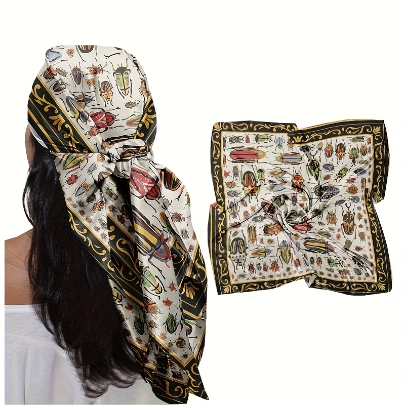 TEMU 1pc 35-inch Headscarf, Soft, Stylish, And Aesthetically With A Colorful Insect Pattern. Skin-friendly, Breathable, And Not Stuffy. Suitable For