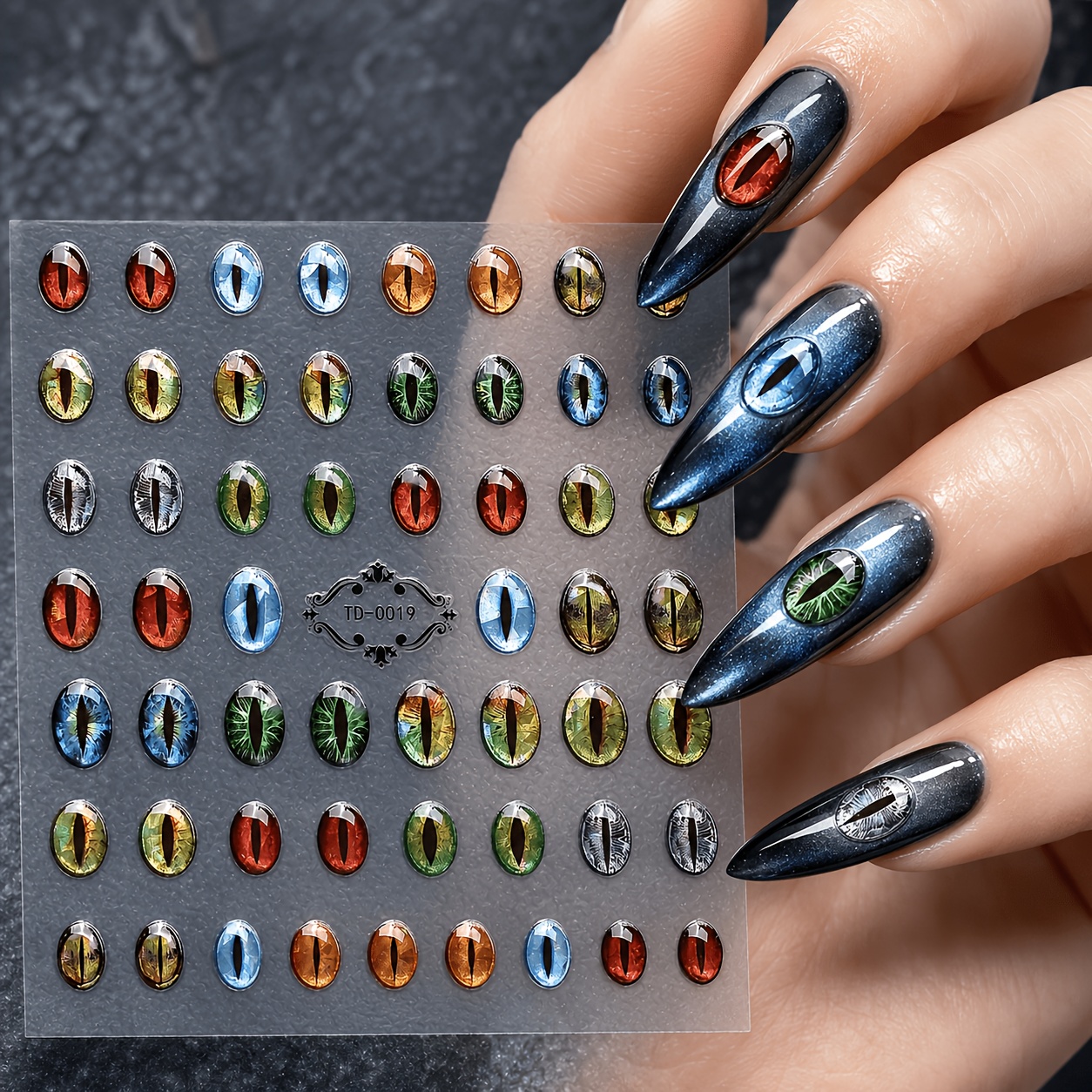 TEMU 1pc 5d Halloween Gothic Nail Sticker, Cool Devil' Eye Jelly Self-adhesive Nail Decal, Perfect For Diy Halloween Party And Gothic Aesthetic Nail