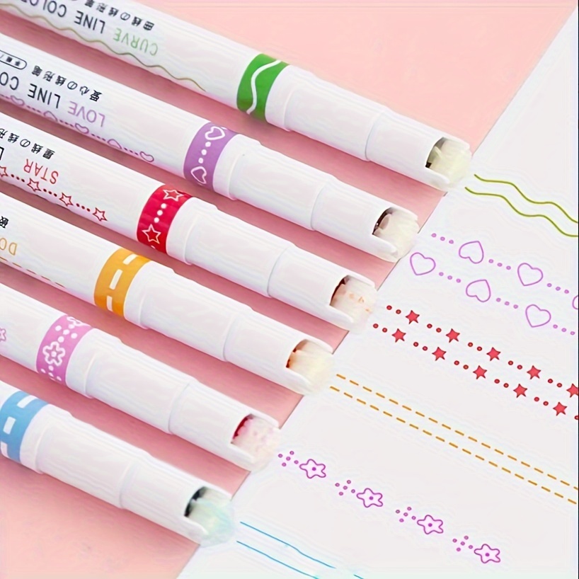 

Colorful Floral Outline & Wave Highlighter Pens - Dual-line, Curve Drawing Markers For Journaling And Crafts, Perfect For Teens & Adults