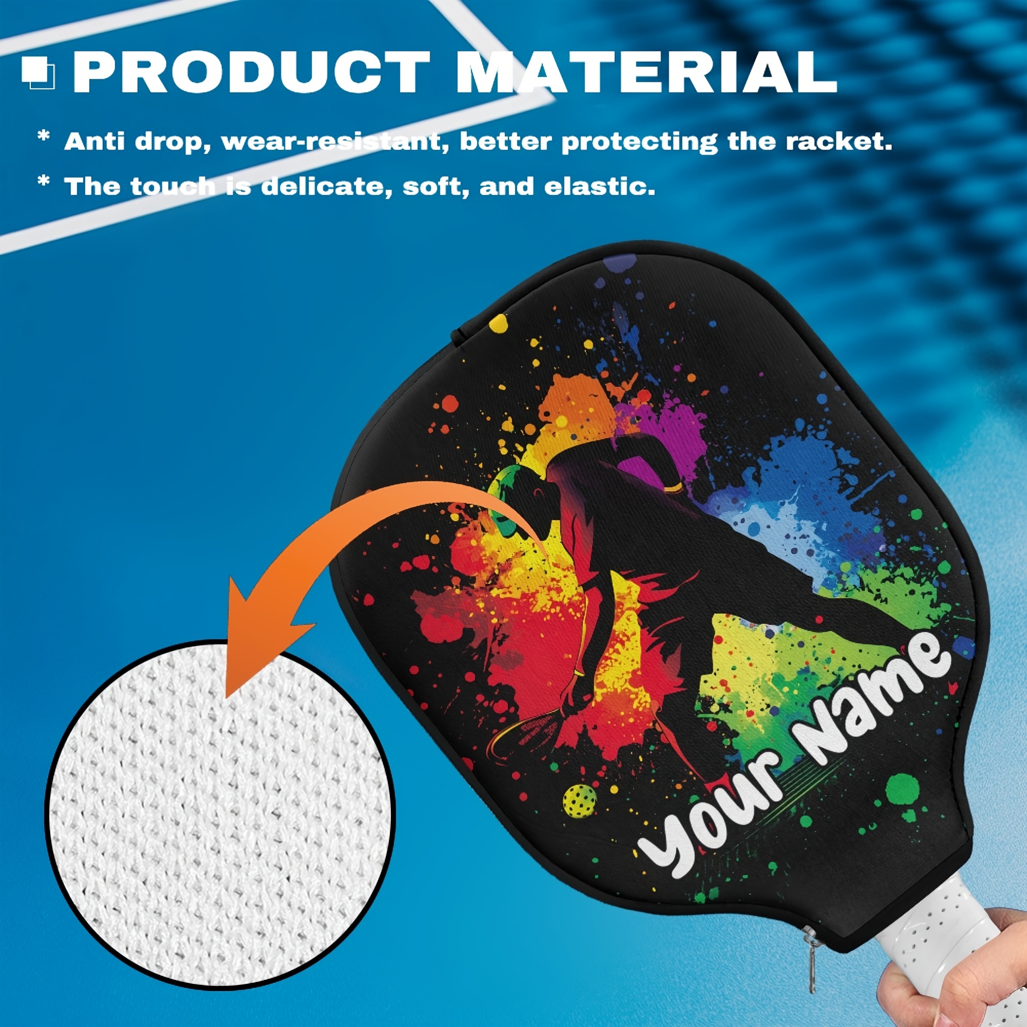 TEMU Personalized Pickleball Racket Cover With Name, Zippered Racket Protection Bag, Stylish Racket Storage Pouch - Protect Your Rackets From