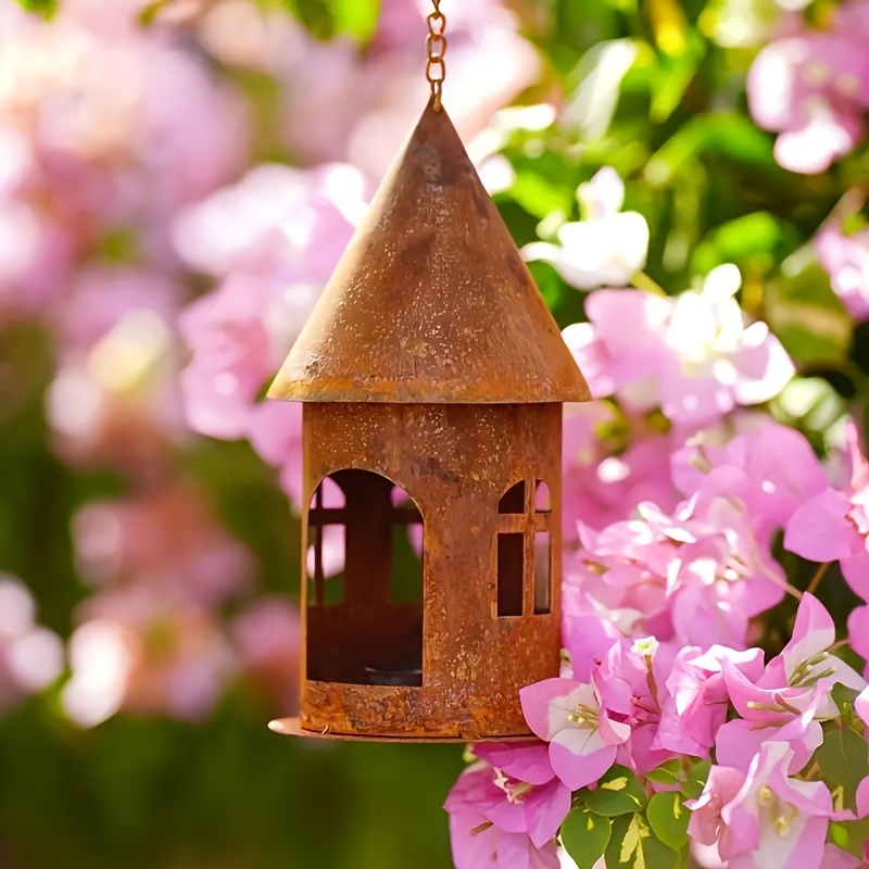E-shop 1 Retro Mittelalterliches Schloss-Vogelhaus - Rustikale Eisen-Hängedekoration für Kirche, Hof, Garten, Wohnzimmer - Kein benötigt, einfache