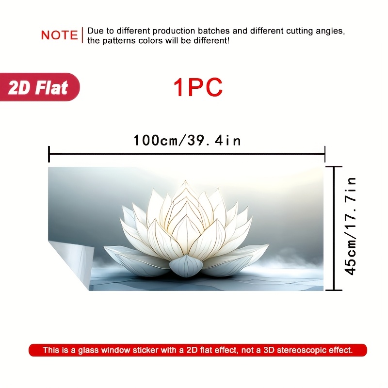 E-shop 1 Stück 2D Flachfensterfolie Elegante Lotusblume mit kunstvollem Design, statische Folie für Türen und Fenster, 39,4 x 17,7 Zoll, geeignet für