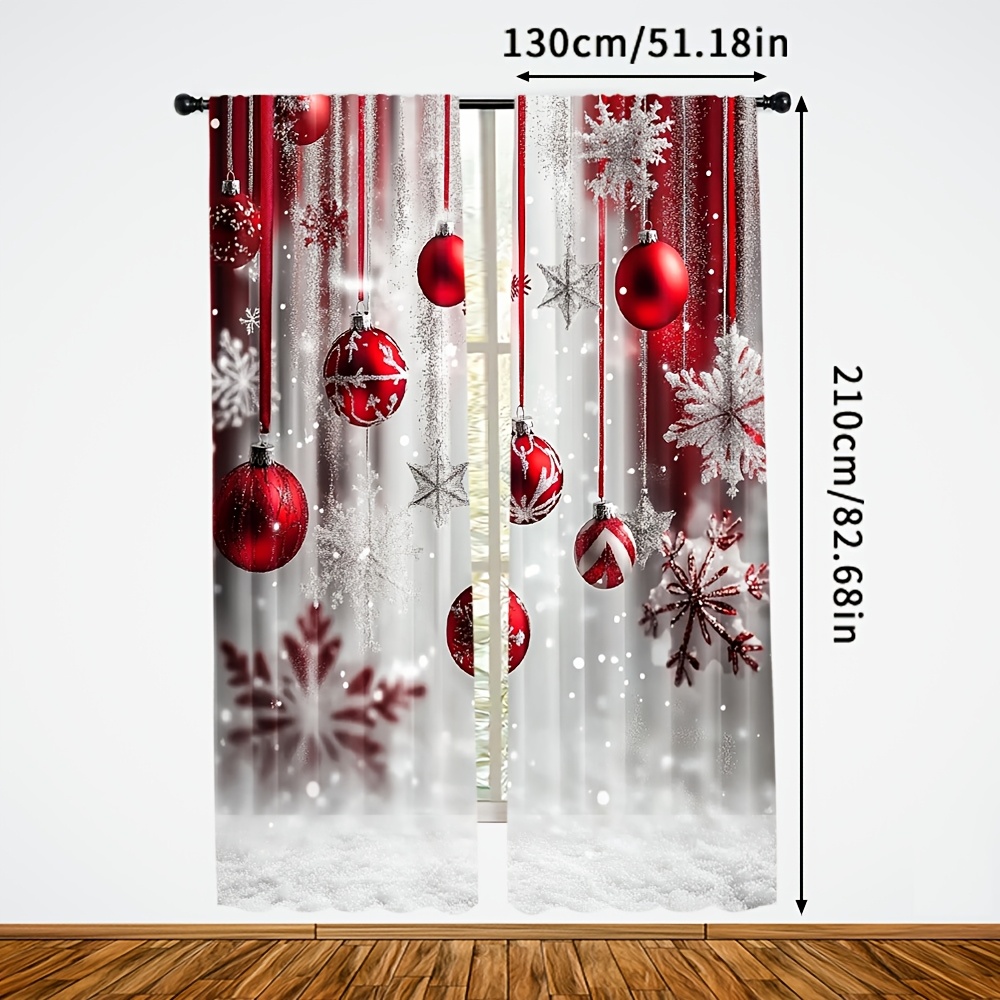 TEMU 2d Flat, 2pcs, 2d Flat Printing Christmas Fashionable Curtains Ball7 Polyester Light-filtering Panels (without Rod) Thermal Insulation, And Room