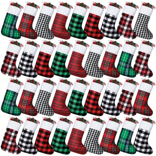 set of 36 mini christmas stockings measuring 8 27 inches featuring red and design hanging ornaments small stockings are ideal for family holiday parties gifts and decorating christmas trees