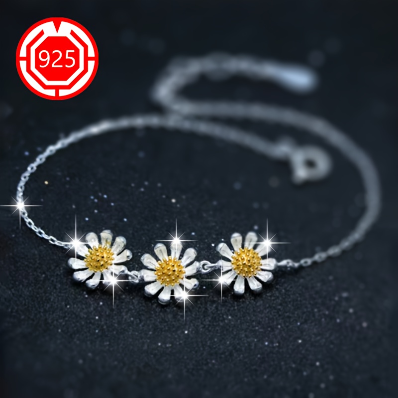 925 Silver Hypoallergenic Daisy Flower Bracelet