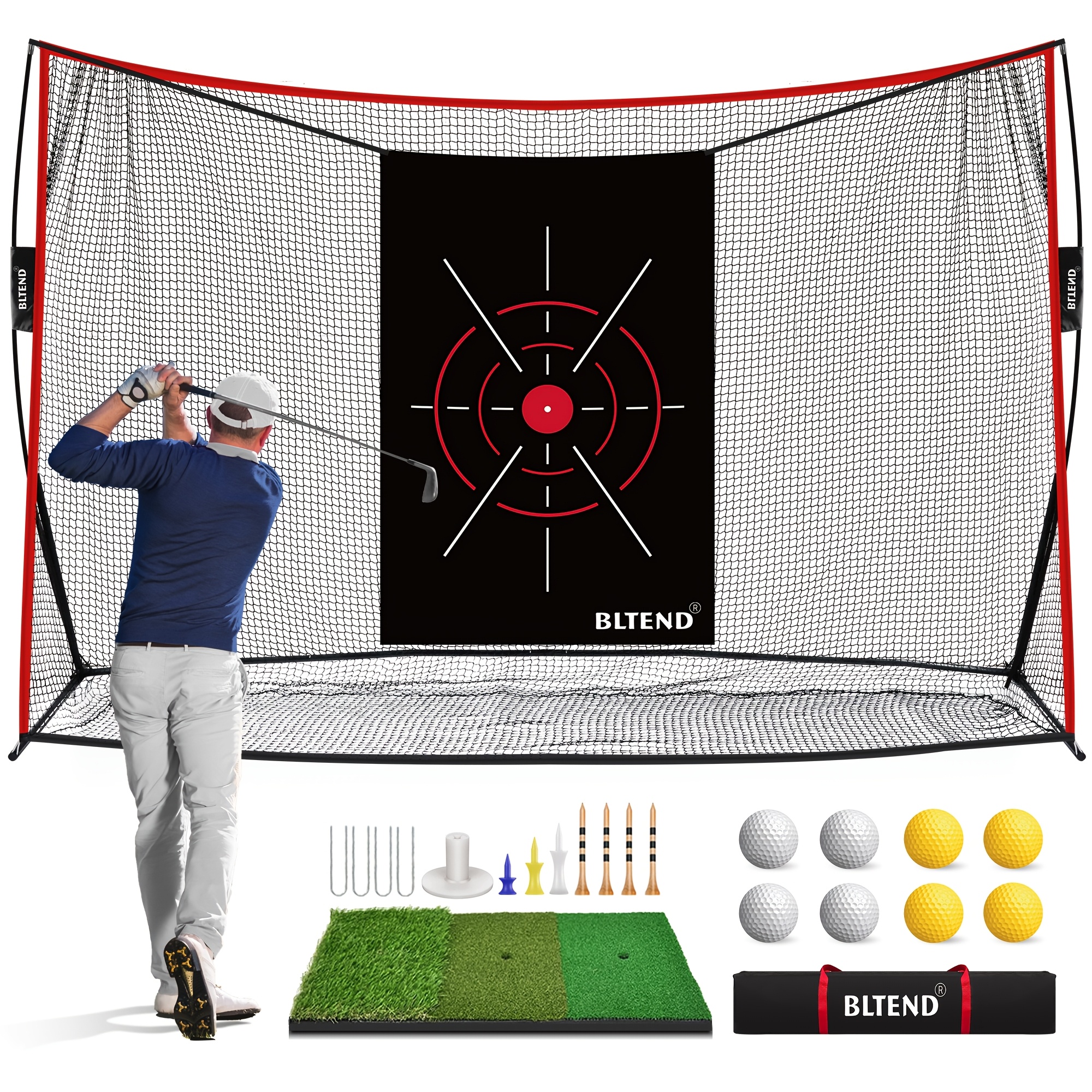 TEMU 10x7ft Sturdy Golf Practice Net With Tri-turf Mat, Golf Suitable For Backyard Driving, Chipping, Indoor And Outdoor Use, Golf Training Kit For Male And Female Golf Lovers