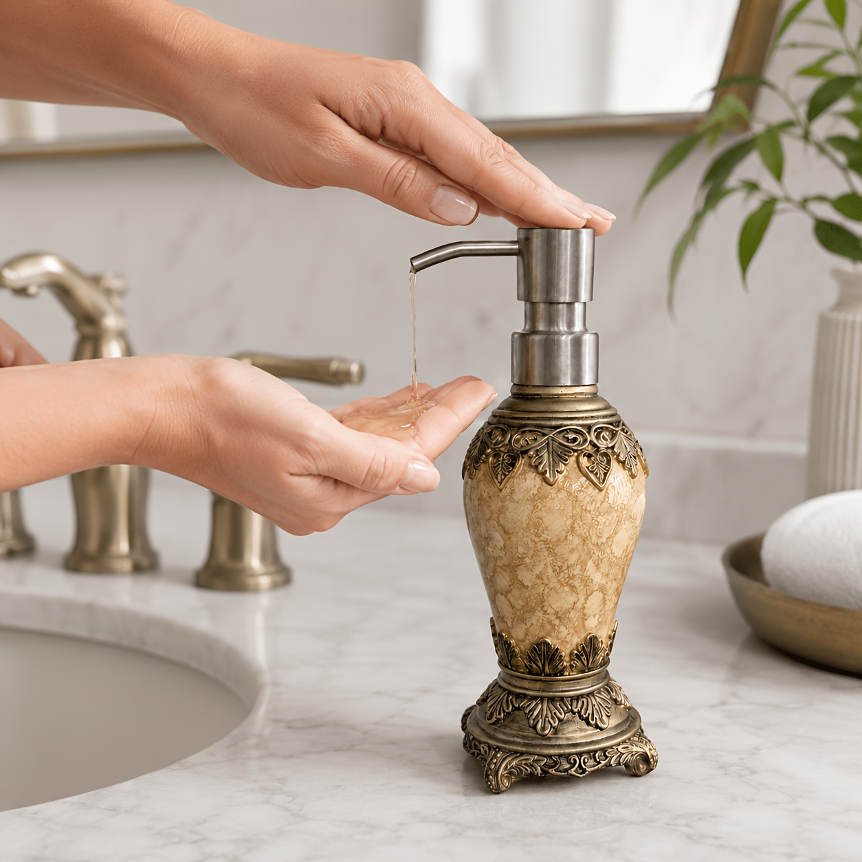 Image of Vintage Soap Dispenser, Decorative Bathroom Soap Pump Bottle, Vintage Style Lotion Dispenser For Hand Soap, Dish Soap, Shampoo, Kitchen Sink, Bathroom Countertop Decor