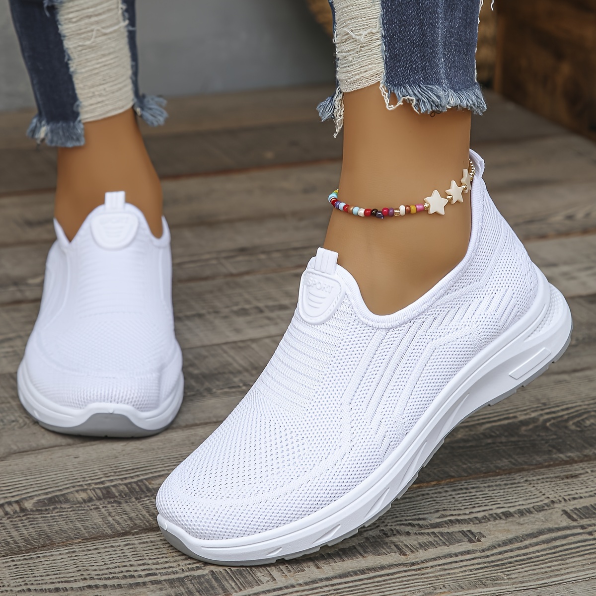 

Women's Knitted Sock Sneakers, Solid Color Low Top Slip On Walking Trainers, Casual Outdoor Sports Shoes