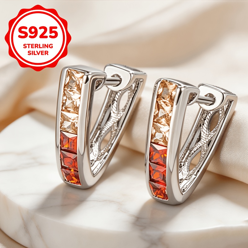 Women's V-Shaped Rainbow 925 Silvery Earrings, Elegant Gift