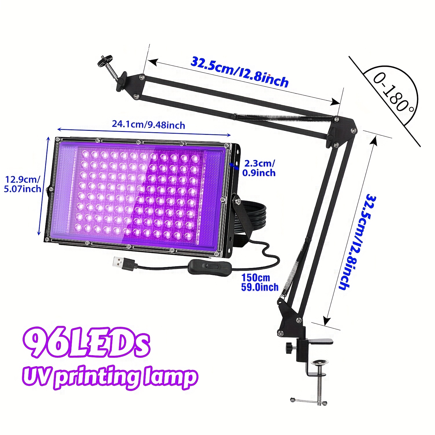 Image of Uv Light For Screen Printing, With 96/144 High Brightness Uv Led Beads, Usb Plug, Plug And Play, Led Uv Screen Printing And Light Stand For Cyanotypes And Photo Emulsion Kit