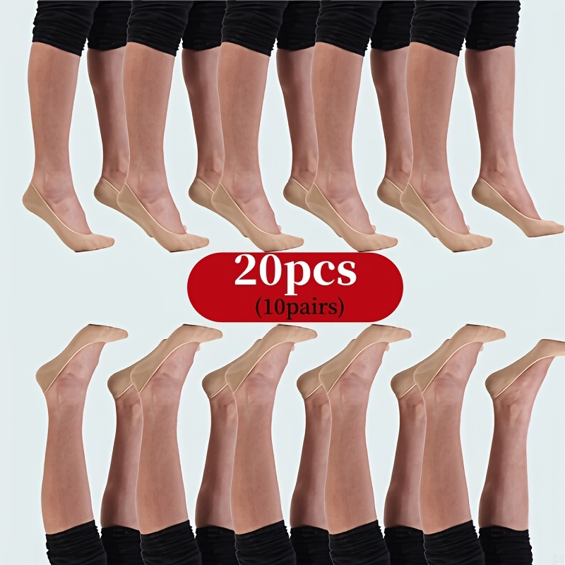 TEMU 20 pièces/10 paires de chaussettes courtes invisibles pour femme, antidérapantes et qui tiennent en place, style fin d'été, complète du talon