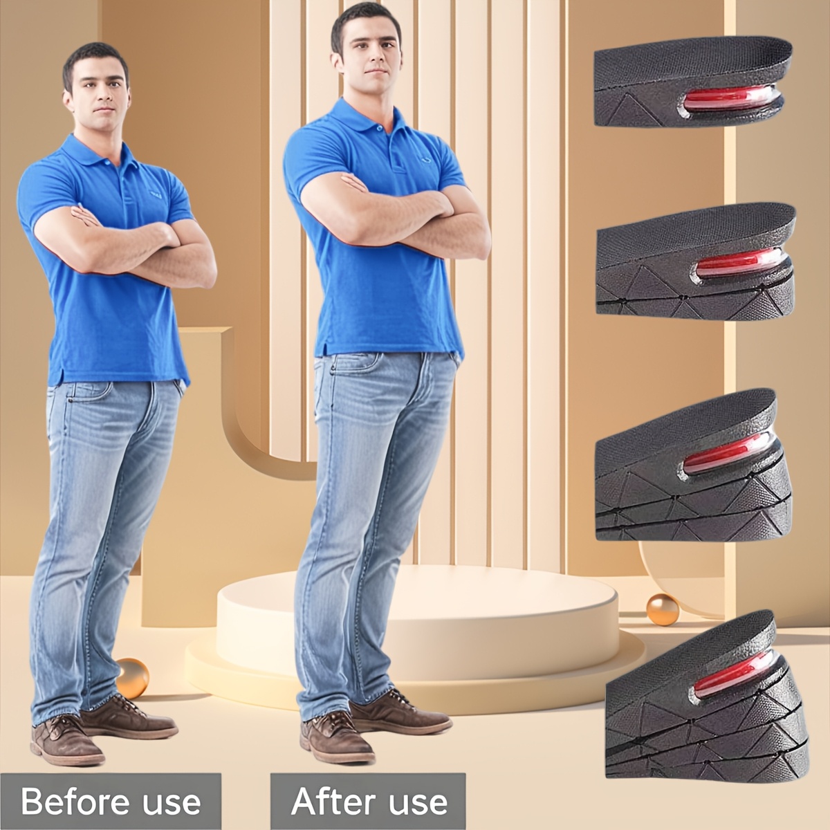 TEMU 1 Pair Four-layer Invisible Elevating Insoles, Men's And Women's Invisible Sports Cushion, 4-layer Adjustable Insoles Lifting Kit 1.2 To 3.3