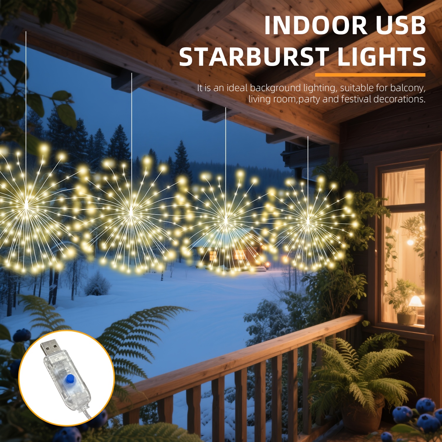 usb powered fireworks lights with 8   smart hanging light strips 180 360 led starburst ball string lights     patios gardens indoor and outdoor areas weddings and christmas celebrations Product details 2