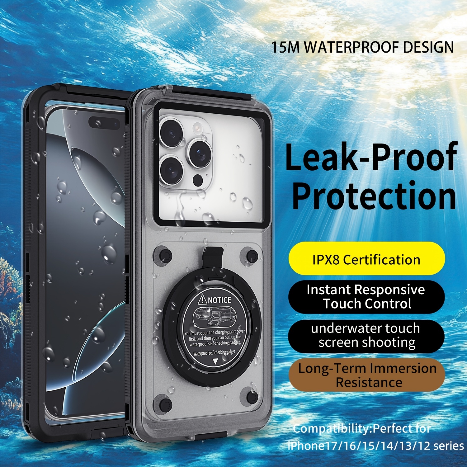 new swimming diving surfing sturdy durable   transparent tpu underwater     50 feet professional deep 360 fully sealed ipx8 universal mobile phone case for iphone samsung google xiaomi huawei redmi motorola oppo vivo