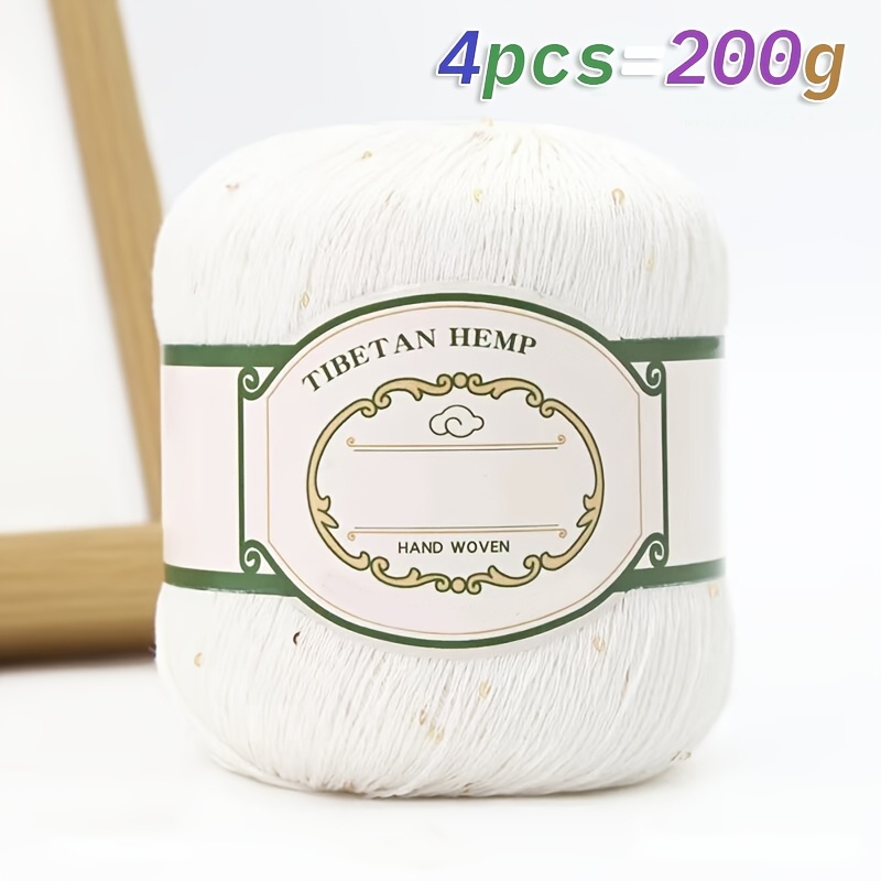 Image of 200g Tibetan Hemp Bright Sequin Yarn, Summer Yarn, Short-sleeve Diy Lace Yarn For Hand Knitting And Crocheting, Hollow-out Shawl Outerwear, Cotton Yarn, 50g/each, 4pcs/pack
