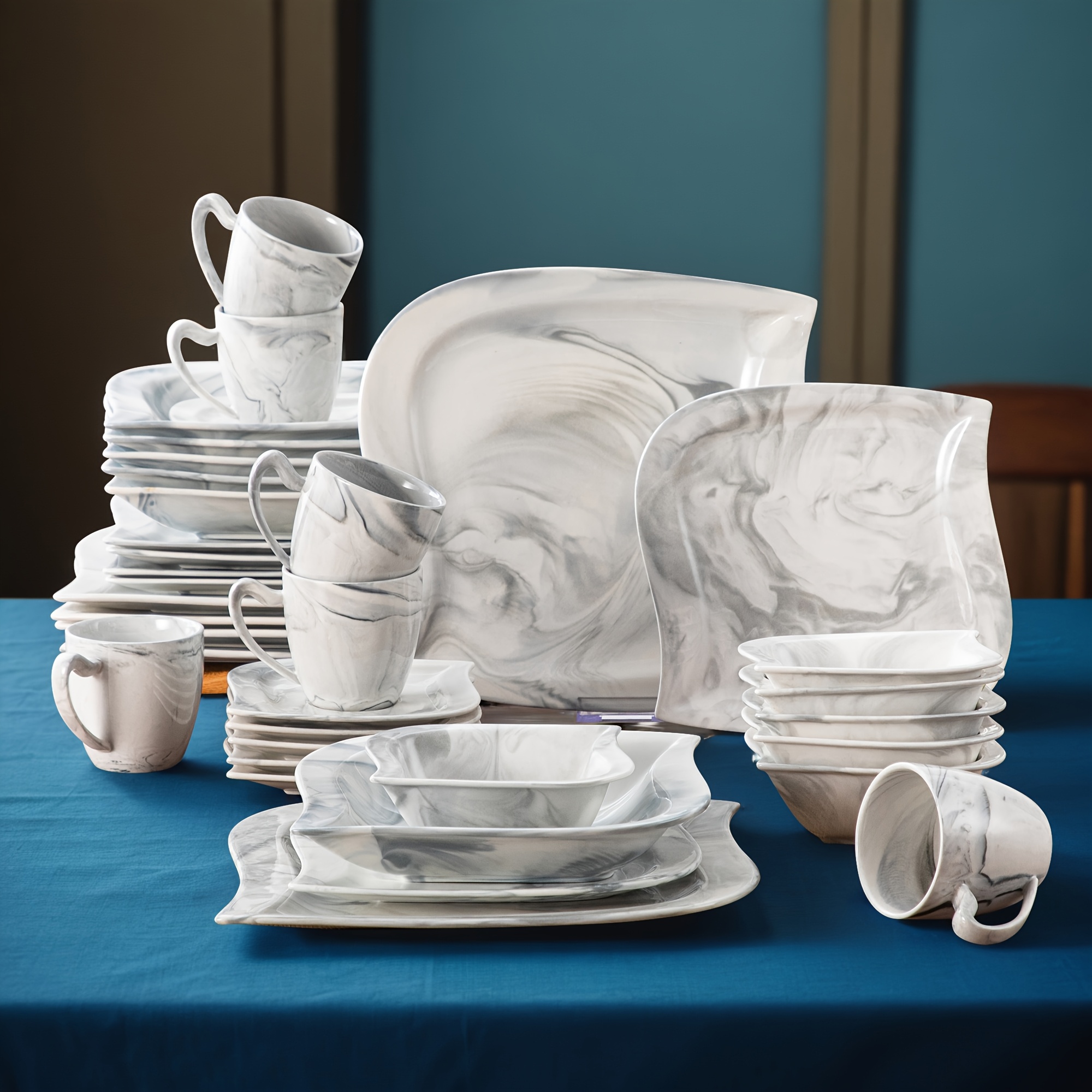 36pcs dinner set porcelain marble grey tableware   dinner plate dessert plate soup plate cereal bowl cup and saucer for 6 people