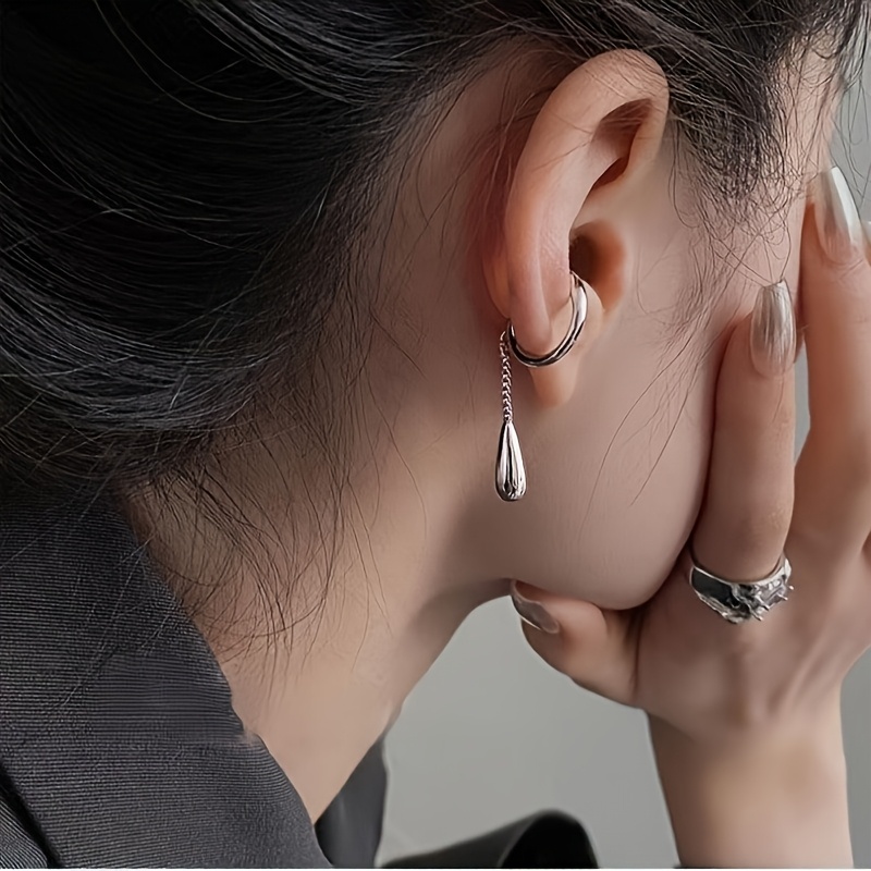 TEMU Pendientes colgantes dorados/plateados para mujer, sin perforaciones, minimalistas con forma de y metálica, elegantes, para todas las ocasiones,