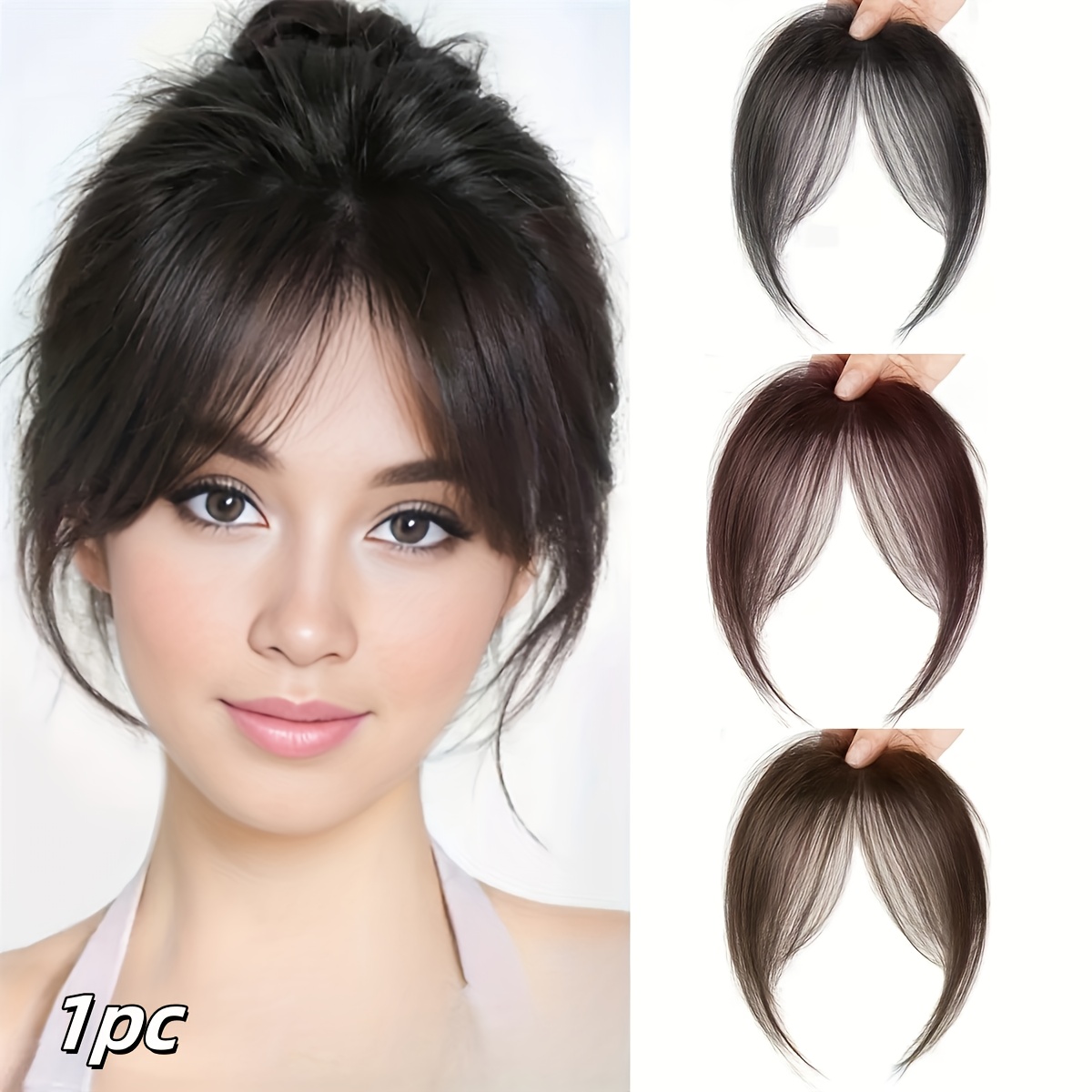 1pc womens elegant deep   light brown clip in bangs hairpiece synthetic bangs hair accessory with sideburns natural   bangs clip in hair decor suitable for   accessories wear details 0