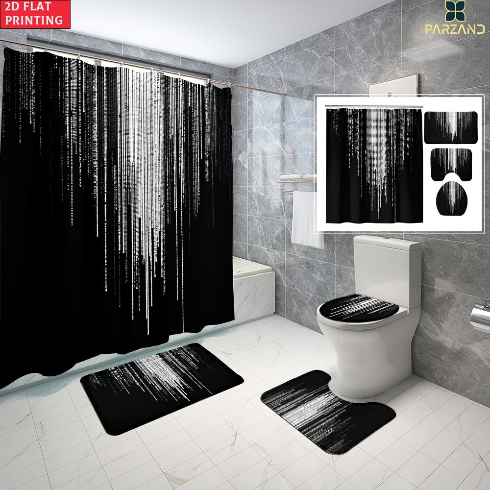 4pcs Falling Digital Code Streaks Shower Curtain Set with Hooks
