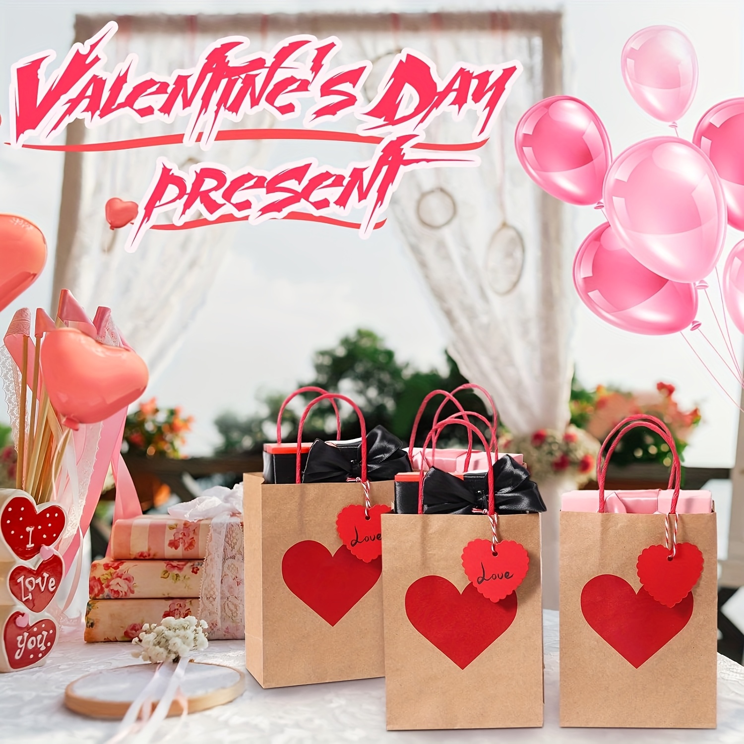 

30pcs Valentine's Day Gift Bags Set, Khaki Cowhide Paper Bags With Rope And Love Cards, Foldable Holiday Party Favor Bags For Candy And Gifts