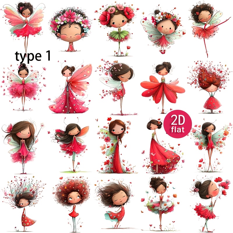 Image of 1 Pack Of Cute Flower Fairy Stickers, 2d Flat Creative Handmade Stickers For Diy Scrapbooking, Journaling, Photo Albums, Photo Albums, Stationery, Material Sticker Set For Decoration, 2d Flat