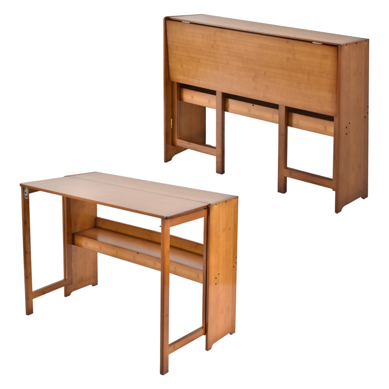 Multipurpose Folding Desk, 40.6 Inch Wide Wooden Table (Folds to 9.8in) - Space Saving Design with Storage for Home Office, Dining & Study